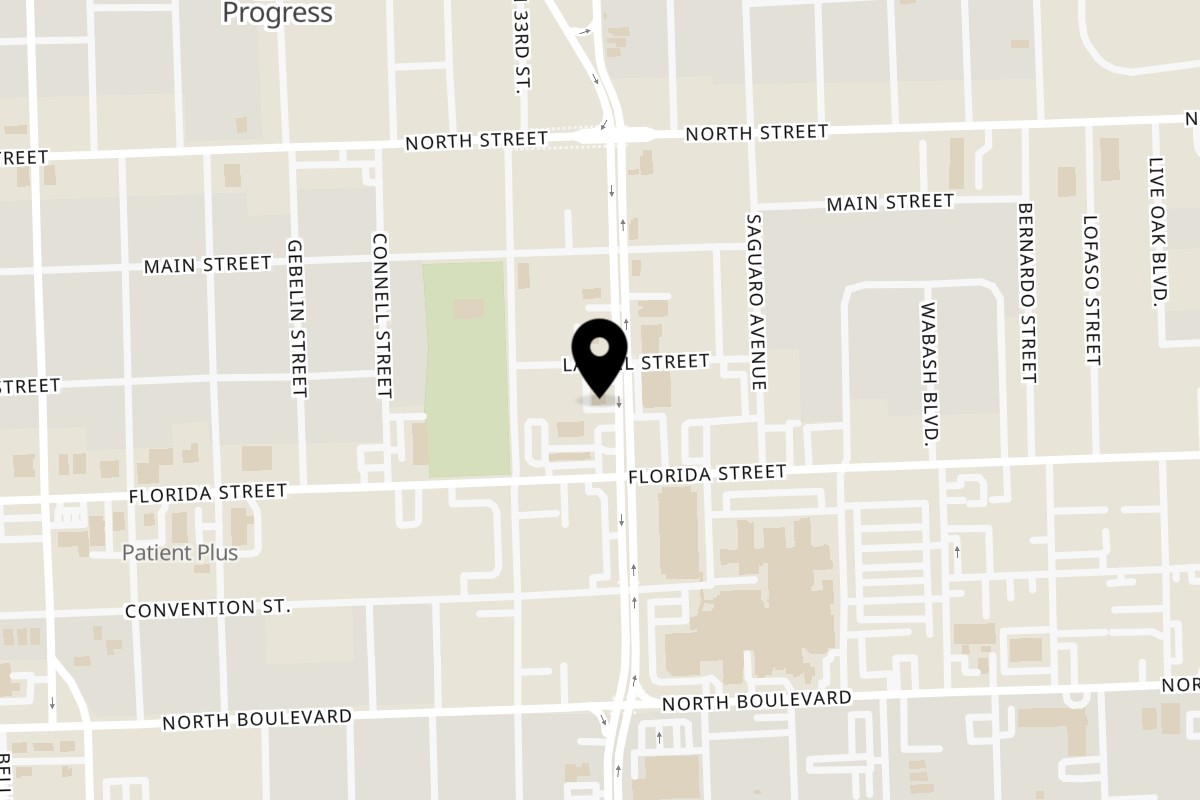 Map showing the location of Hip Hop Fish & Chicken East Baton Rouge on 345 N Acadian Thruway in Baton Rouge